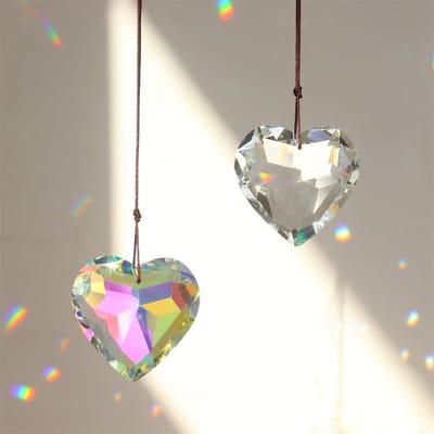 Set van 2 Kristallen Hartvormige Zonvangers, Glazen Hangdecoraties voor Raam, Regenboog Prismas, 45mm Sfeer, Tuin en Huis Decoratie