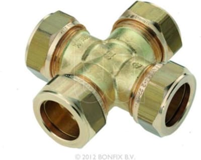 Bonfix knelkoppeling - Kruisstuk - 22mm x 15mm x 22mm x 15mm - Messing