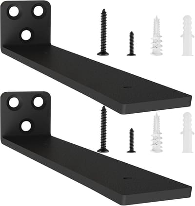Famanu – 2 stuks robuuste wandgemonteerde plankdragers, L-vormige metalen plankdragers voor zwevende planken, zwart, 30 cm