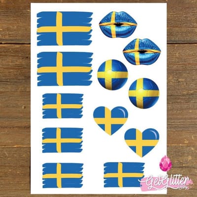 GetGlitterBaby® Plak Tattoos Voetbal / Tijdelijke Tattoo Sticker / Nep Tatoeage / Gezicht en Lichaam Schmink Versiering - Zweden / Zweedse Vlag / Sweden