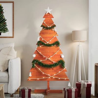 vidaXL - Kerstdecoratie - kerstboom - 150 - cm - massief - grenenhout - wasbruin