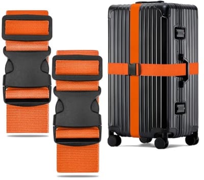 Kofferriem 2 stuks - Verstelbare bagageriem 250 cm - Opvallend oranje - Robuust nylon - Universeel voor reizen en vliegreizen