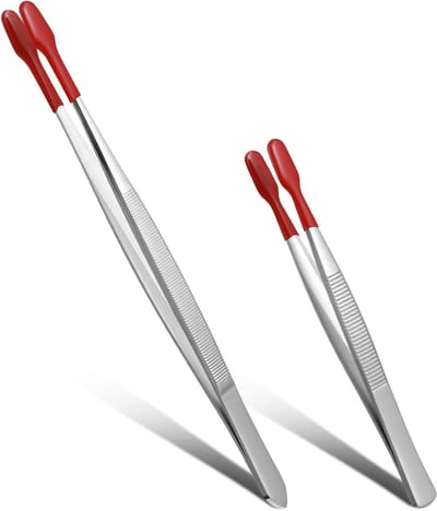 Pincetten met rubberen punten - Precisie tangen - Kleine onderdelen hanteren - Antislip coating - 2 stuks 153 cm - Rood