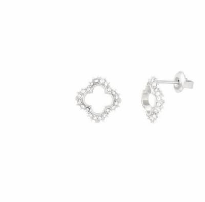 Yehwang - Silver Clover Sparkle Studs – Minimalistische Zirkonia Oorknopjes - Stainless Steel - QUYA