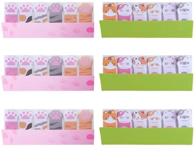Dailygoods- Notitieboeken Set van 6 - Veelkleurig Kattenmotief - Geschikt voor Kantoor/School - Papier - Compact 13,6 x 5,3 cm - Notitieblok