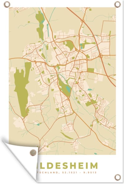 Muurdecoratie Hildesheim - Vintage - Stadskaart - Kaart - Plattegrond - 120x180 cm - Tuinposter - Tuindoek