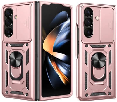 MobyDefend Hoesje - Geschikt voor Samsung Galaxy Z Fold 7 - Pantsercase Met Draaibare Ring - Rosé