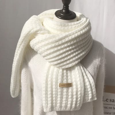 Gebreide Wollen Sjaal Wit – Unisex Winter Sjaal 100% Wol – Warm & Comfortabel – 180x30 cm