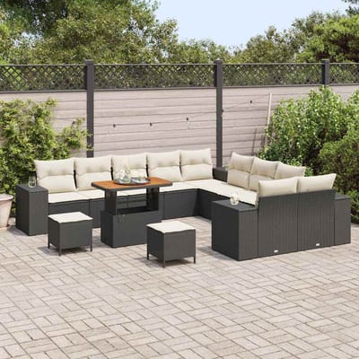 vidaXL - Tuinbank - Set - 13 - st - Zwart - en - Crème - poly - rattan