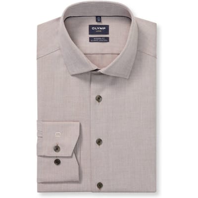 OLYMP 24/7 Luxor modern fit overhemd - twill - noga bruin - Strijkvriendelijk - Boordmaat: 41