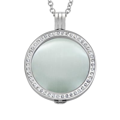 Quiges - Munthouder met Ketting en Munt 33mm Cat's Eye Wit - RVS Zilverkleurig met Zirkonia - ERHS1118