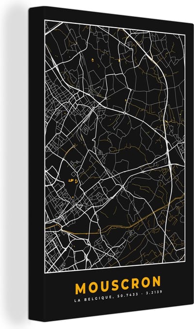 Canvas Schilderij Kaart - Mouscron - Stadskaart - Plattegrond - Goud - 20x30 cm - Wanddecoratie