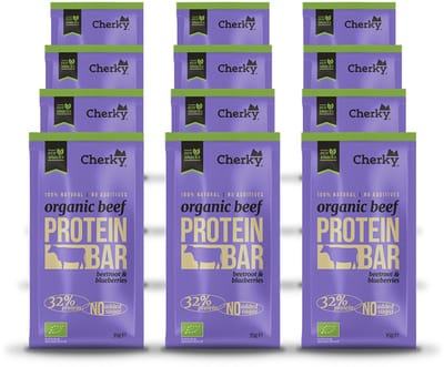 Cherky | ECO Beef Bar | Beetroot & Blueberries | 12 Stuks | 12 x 35g