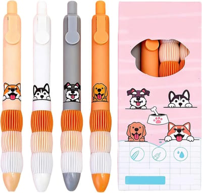 Schattige 4-delige set retractable gelpennen met cartoonhond, 0.5mm zwarte inkt, ideaal voor kantoor en school, soepel schrijven