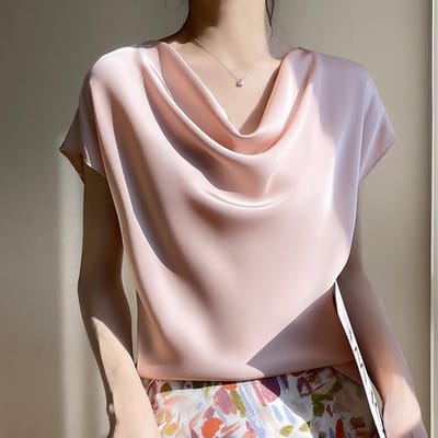 Dames T-shirt met korte mouwen In de zomer Losse plooien Effen kleur Ronde hals Modieuze veelzijdige top XXL