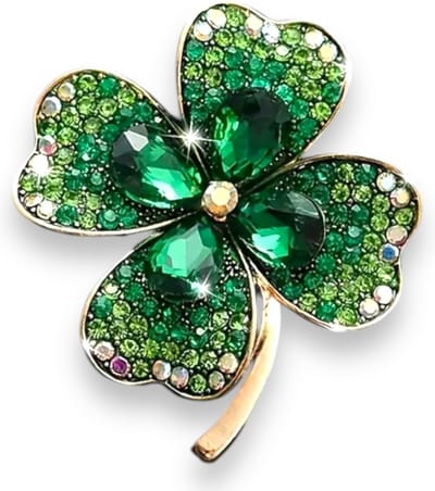 Luxueuze Klavertje Vier Broche met Groene Kristallen
