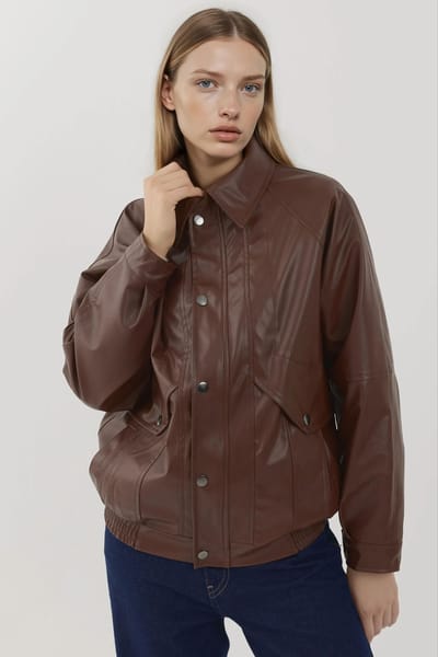 Oversized Neplederen Jas met Zakken