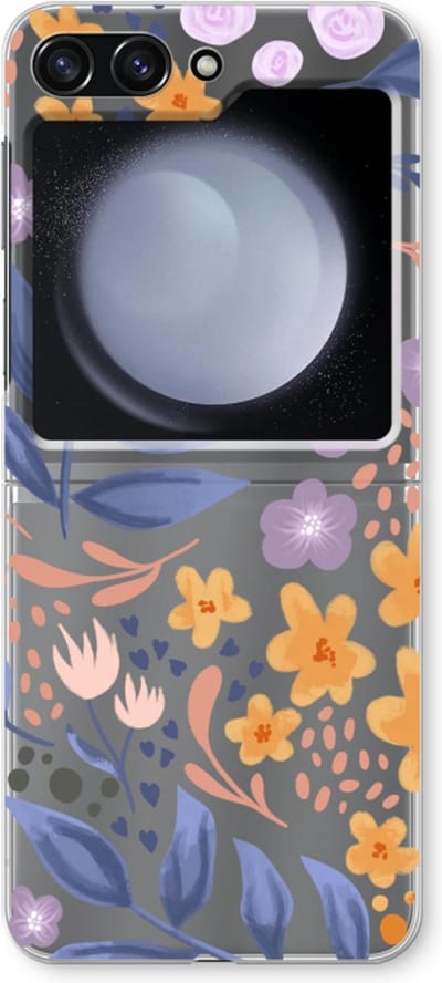 Case Company® - Hoesje geschikt voor Samsung Galaxy Z Flip5 hoesje - Flowers with blue leaves - Soft Cover Telefoonhoesje - Bescherming aan alle Kanten en Schermrand