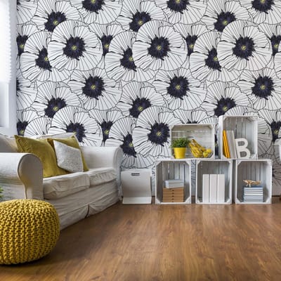 Fotobehang - Vlies Behang - Zwart-wit Bloemenpatroon - 416 x 290 cm