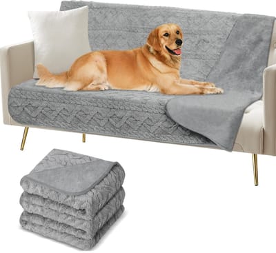 Hondendeken, Pluizig en Zachte, Wasbare Beschermhoes voor Bank, Waterdicht voor Grote en Middelgrote Honden, 150 x 128 cm, Grijs, Taft en Sherpa-fleece, 150×128cm