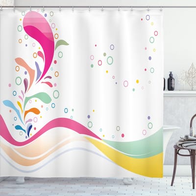 ABAKUHAUS douchegordijn – Vivid Bubbles Dots – Polyester 175x180 cm – wit, roze en groen