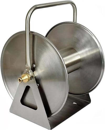 Tuinslang Haspel - Slanghouder Metaal - Water Georganiseerd Houden - Wand of Vloer Montage - 30x28x40cm - Zilverkleurig