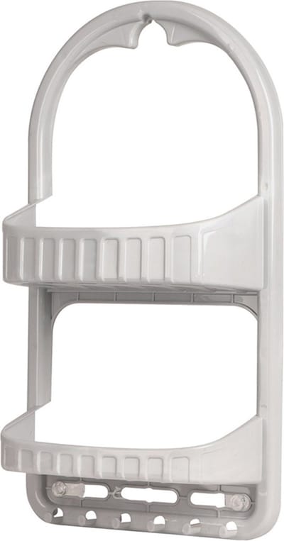 Urban Living Douche badkamer organiser rekje - beige - kunststof - ophangbaar - 27 x 50 cm - 2 lagen - 6 haakjes
