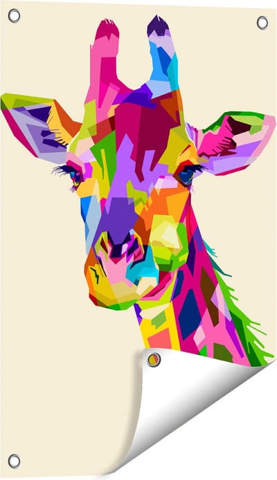 Gards Tuinposter Kleurrijke Giraffe - Abstract - 40x60 cm - Tuindoek - Tuindecoratie - Wanddecoratie buiten - Tuinschilderij