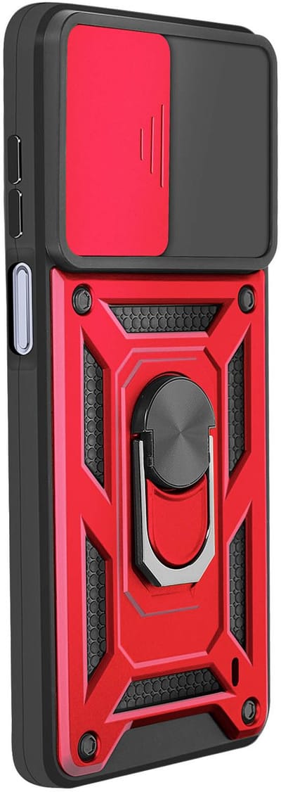 Mayaxess, Hoesje Geschikt voor Samsung Galaxy A07 met Roterende Magnetische Ring en Camera Cover, Rood