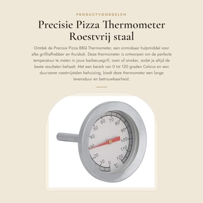 Dailygoods- Pizza Thermometer Roestvrij Staal - BBQ Thermometer - Grill Thermometer - Kooktemperatuur 0-120℃ - Eenvoudig te installeren - Lange levensduur - Grillthermometer