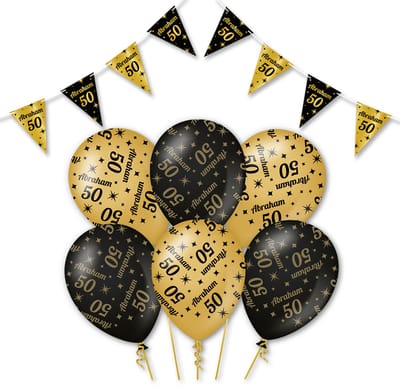 Q2P - Abraham - Slingers - Ballonnen - Zwart & Goud Set - Verjaardag Versiering - Helium Ballon - 50 Jaar - Sarah