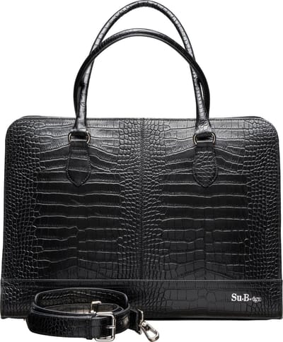 Su.B Laptoptas 15 6 inch - Handtassen Dames- Kroco Print Leer- Schoudertas met Laptopvak - Zwart