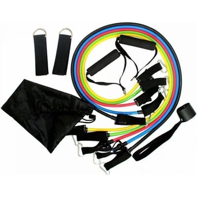 11-delige TPE Weerstandsband Set Fitnessband Trekkoord Elastische Trainingsband met Deuranker Handvatten Draagtas Benen Enkelbanden 42in&11 black