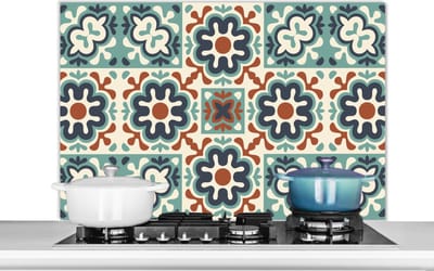 Spatscherm keuken 100x65 cm - Kookplaat achterwand Bloem - Ornament - Patroon - Muurbeschermer - Spatwand fornuis - Hoogwaardig aluminium