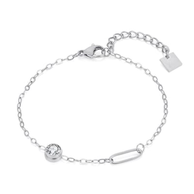 Twice As Nice Armband in edelstaal, kristal, ovaal 16cm+3cm
