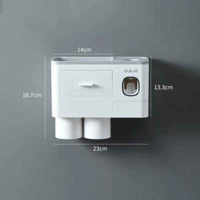 Distributeur automatique de dentifrice, presse-dentifrice, support de rangement mural, porte-brosse à dents avec gobelet, ensemble d'accessoires de salle de bain white