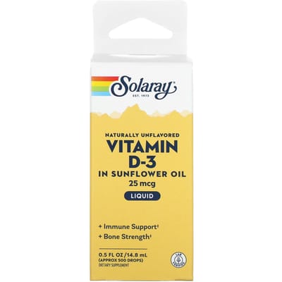 Vitamine D-3 in zonnebloemolie, natuurlijk en ongezoet, 25 mcg, 14,8 ml(0,5 fl oz)
