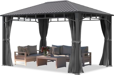 Tuinpaviljoen 3x4 m hardtop stalen dak, 4 zijwanden grijs, profiel 9x9cm