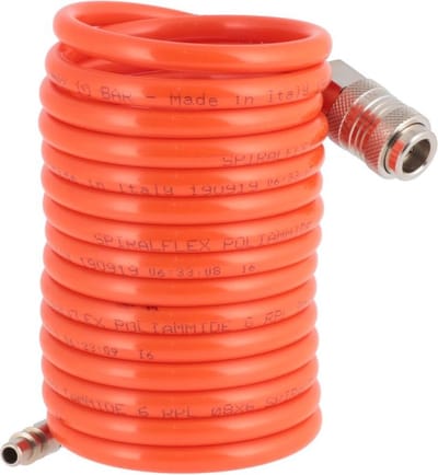Spiraalslang Nylon | Binnen Ø 6 / Buiten Ø 8 mm | Type Orion snelkoppeling en insteeknippel | 3 meter | 12 bar