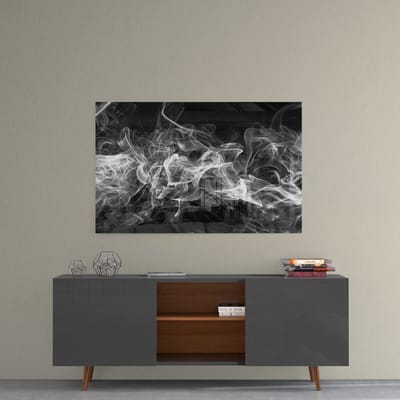 Insigne Glazen Schilderijen - Abstract Rook - Zwart -  Wit - Glasschilderij - 110x70 cm - 4 mm