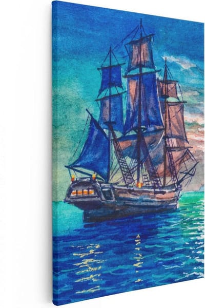 Artaza Canvas Schilderij Schip - 20x30 cm - Klein - Wanddecoratie Strand - Muurdecoratie Zeilboot - Kamer Accessoires Zeezicht