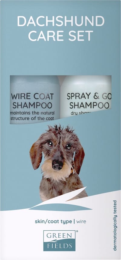 Greenfields Vacht Verzorgingsset voor Teckel / Dachshund - voor Gezonde en Zachte Vacht - Wire Coat Shampoo en Spray&Go Droogshampoo 250ML