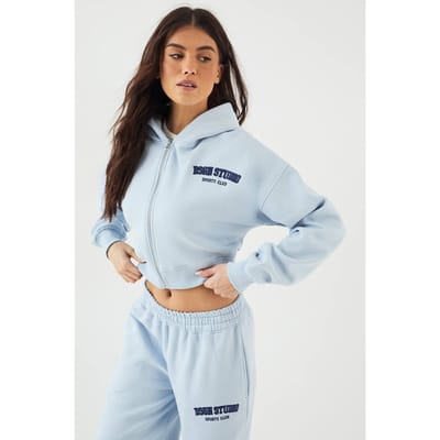 Dames DSGN Studio Applique Boxy Crop Hoodie | Light Blue | Maat: XL