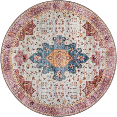 Wasbare Ronde Kleden Boheemse Cirkelkleden voor Woonkamer Entree Rond Vloerkleed Bloemen Antislip Tapijt voor Slaapkamer Eettafel 40X40cm-16x16in