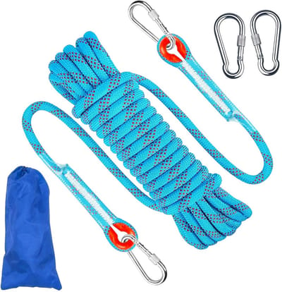 Hoogwaardige Klimtouw met 2 Karabiners, 10m Veiligheidskoord van 8mm Nylon voor Outdoor Activiteiten, Hiking en Kamperen
