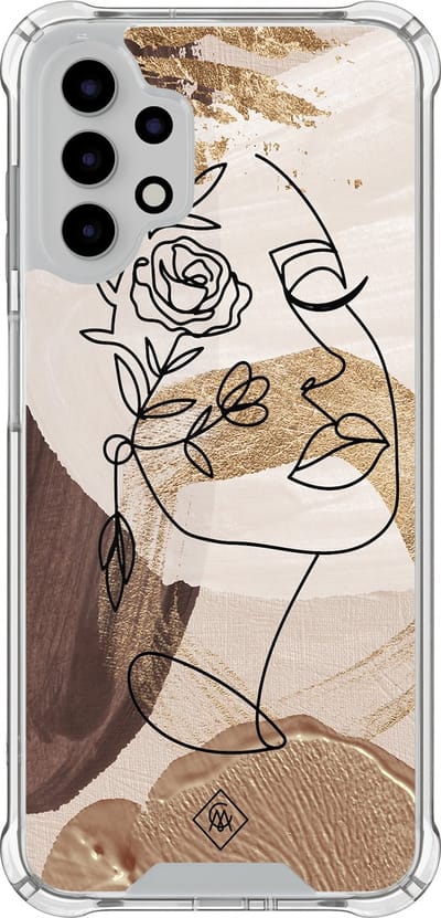 Casimoda® hoesje - Geschikt voor Samsung Galaxy A13 4G - Abstract Gezicht Bruin - Shockproof case - Extra sterk - TPU/polycarbonaat - Bruin/beige, Transparant
