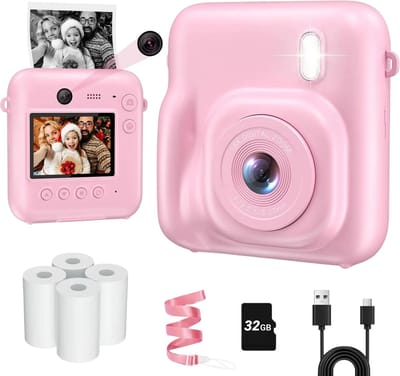 Kindercamera met Instant Print Foto's – Digitale Camera voor Kinderen met Thermische Fotoprinter, Video-opname, Educatief Speelgoed en Cadeau voor Kinderen - Roze