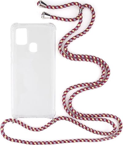 Shop4 - Samsung Galaxy A21s Hoesje - Zachte Back Case met Koord Multi Rood