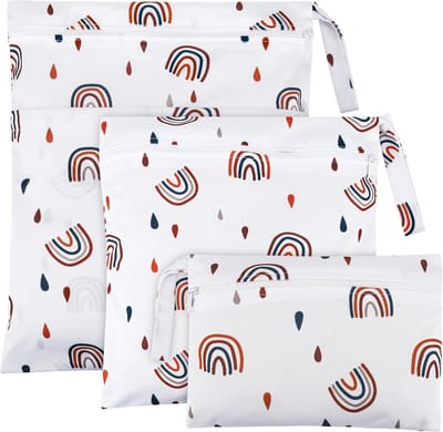 3-delige Wetbag voor Wasbare Luiers, Herbruikbare Nat en Droog Luiertassen met Rits voor Peuters, Ideaal voor Reizen, Strand en Zwembad (Rainbow)