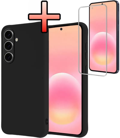 Hoesje - Met Screenprotector - Geschikt voor Samsung Galaxy A57 - Sterk & Shockproof - Back Cover - Siliconen Case - Telefoon Hoes - Zwart